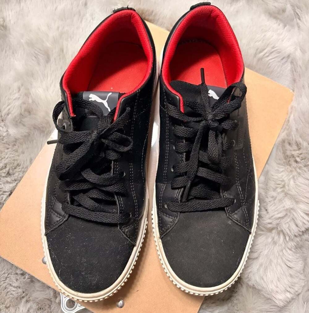 Puma Scuderia Ferrari Platform Size 8 Black Red Leather Sneakers
